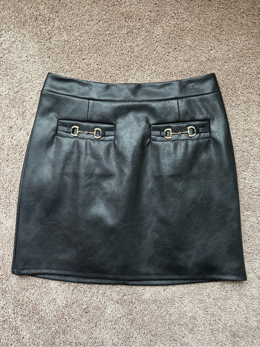 7 For All Mankind Horsebit Faux Leather Mini Skirt